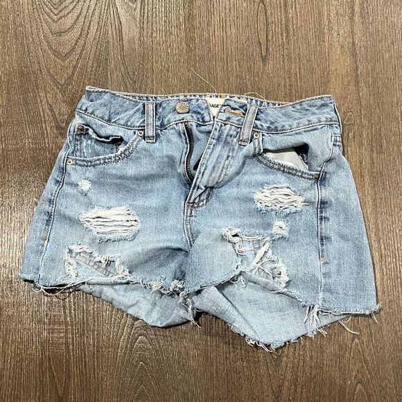 Garage Midi Jean Shorts Light Wash Distressed Raw Hem Size 1 - Picture 1 of 9